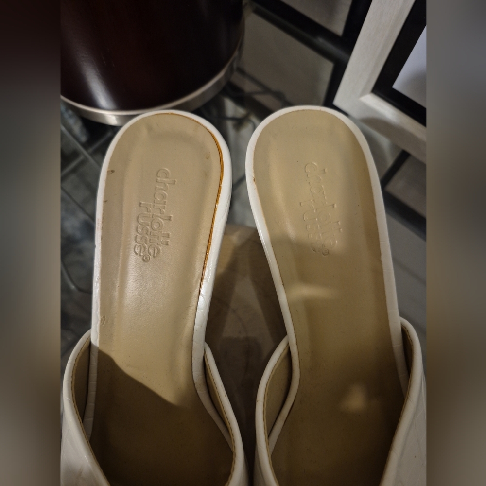 Charlotte Russe Cream Croc-Embossed Mules - Picture 2 of 6